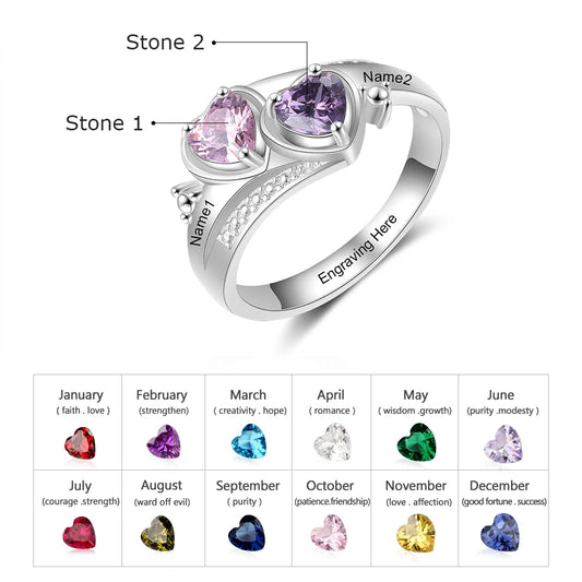 JewelOra Personalized Name Engraved Promise Rings for Women Silver Color Customize Heart Birthstone Wedding Engagement Ring Gift