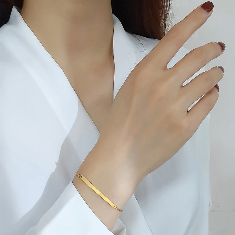 Vnox Minimalist Personalize Engrave Stainless Steel Thin Bar Bracelets for Women Lady Custom Friendship Bridesmaid Gifts Jewelry