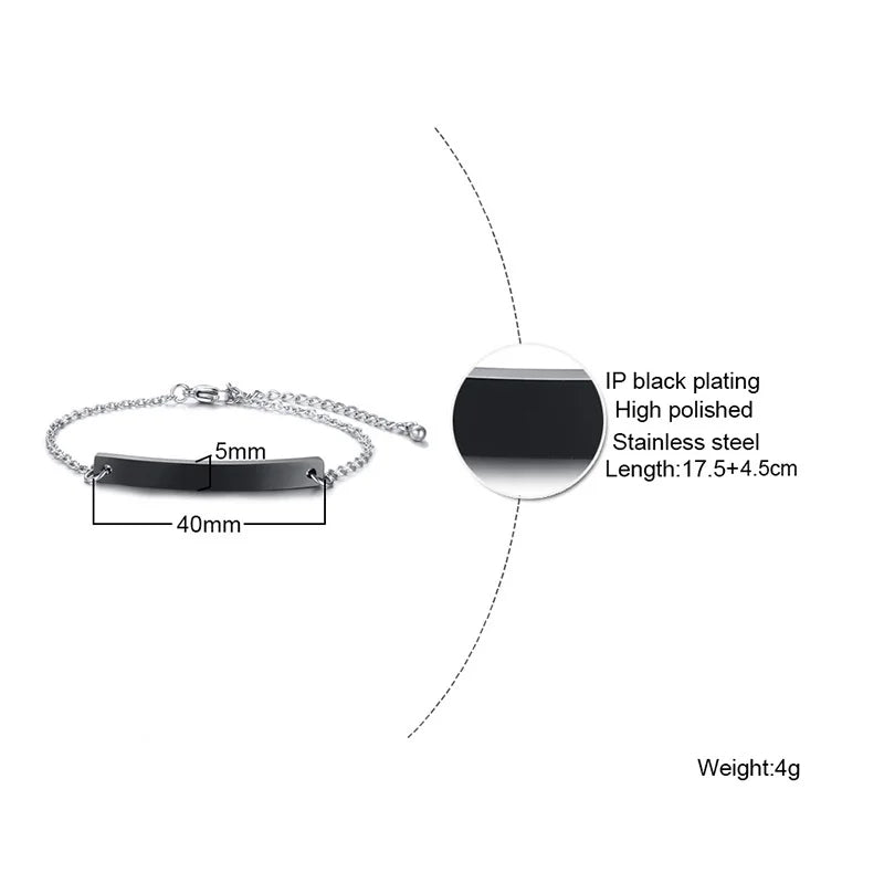 Vnox Minimalist Personalize Engrave Stainless Steel Thin Bar Bracelets for Women Lady Custom Friendship Bridesmaid Gifts Jewelry