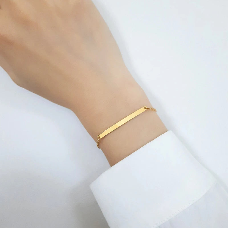 Vnox Minimalist Personalize Engrave Stainless Steel Thin Bar Bracelets for Women Lady Custom Friendship Bridesmaid Gifts Jewelry