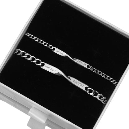 2 unidades/conjunto Pulseira Mobius para casal em aço titânio Pulseira personalizada com nome e data gravados Joias para homem e mulher Presentes