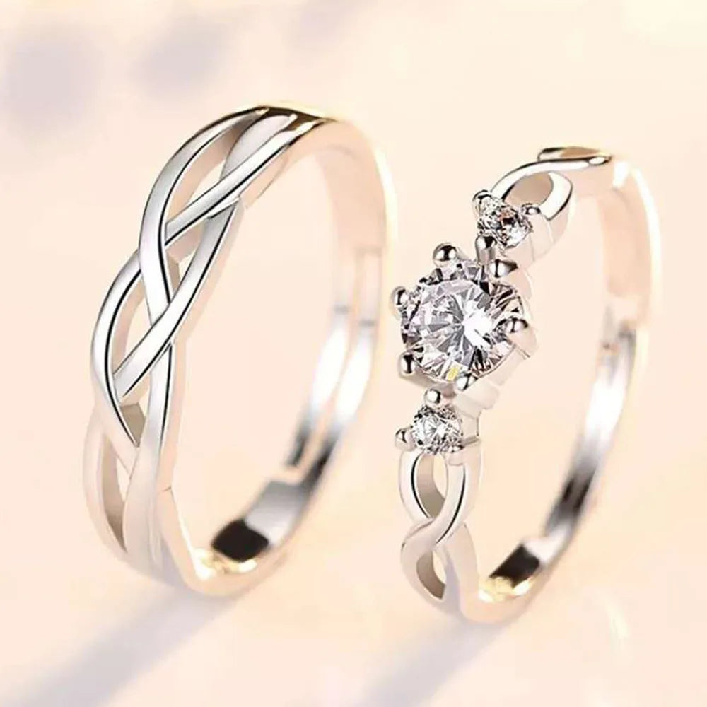 1 Pair Twist Copper Plated Platinum Resizeable Couple Rings Men Women Adjustable Overlap Opening Finger Jewelry