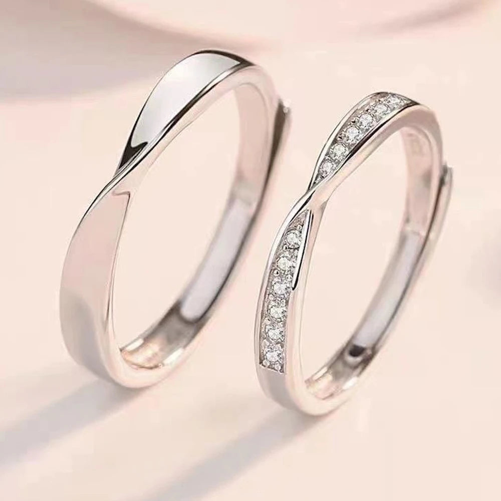 1 Pair Twist Copper Plated Platinum Resizeable Couple Rings Men Women Adjustable Overlap Opening Finger Jewelry