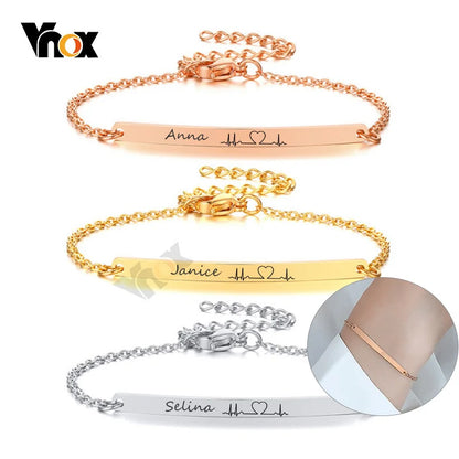Vnox Minimalist Personalize Engrave Stainless Steel Thin Bar Bracelets for Women Lady Custom Friendship Bridesmaid Gifts Jewelry