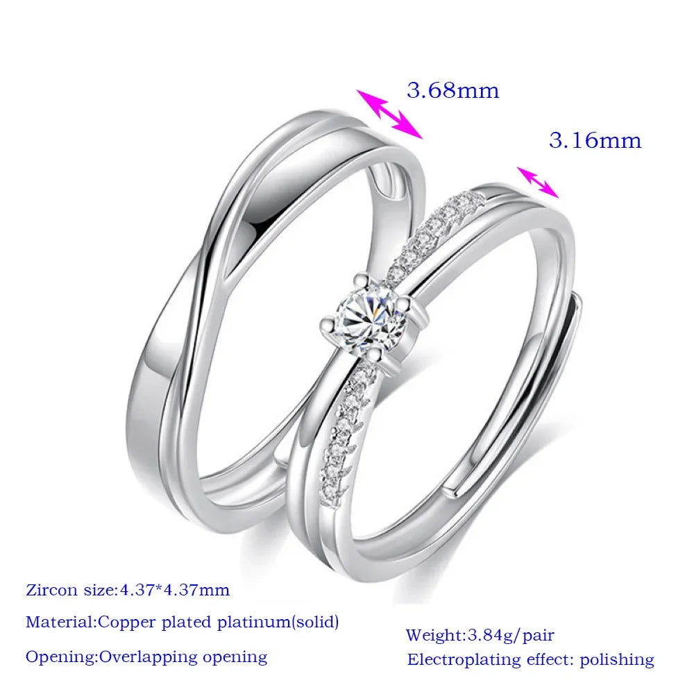 1 Pair Twist Copper Plated Platinum Resizeable Couple Rings Men Women Adjustable Overlap Opening Finger Jewelry