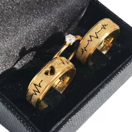 Aliança de Casamento Banhada Ouro Batimentos Cardíacos