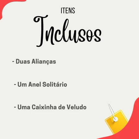 Par de Aliança 4mm Com Anel Luxuoso Inox Pedra De Cristal De Banhado a Ouro + caixinha